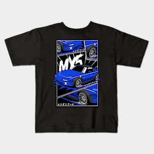 Blue miata jdm manga style Kids T-Shirt